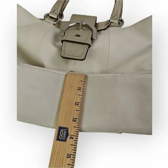 VTG COACH PEARL OFF WHITE GOLD GENUINE LEATHER SHOULDER BAG HANDBAG PURSE TOTE - Picture 9 of 13